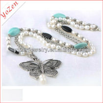 Charming stone and freshwater pearl long pearl necklace designs