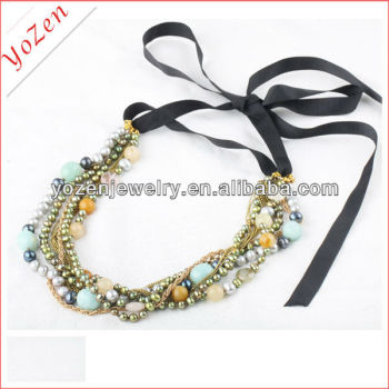 Charming multicolor and stone and freshwater pearl long pearl necklace designs