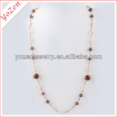 Charming multicolor freshwater pearl and crystal long pearl necklace designs