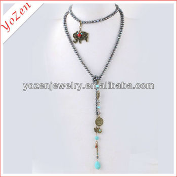 Charming elephent grey freshwater pearl and stone long pearl necklace designs