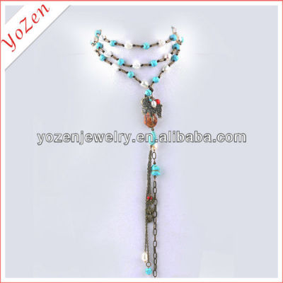 Charming white freshwater pearl and stone long pearl necklace designs