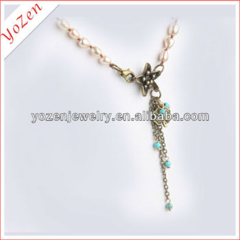 Charming irregular shape freshwater pearl and stone long pearl necklace designs