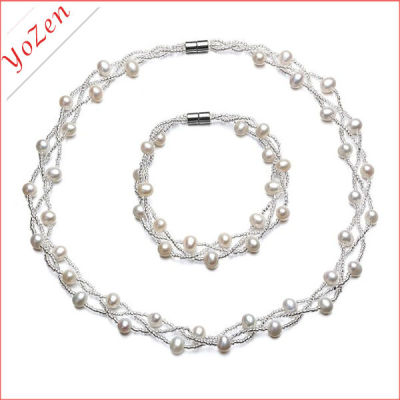 New design bridal freshwater pearl silver jewelry set