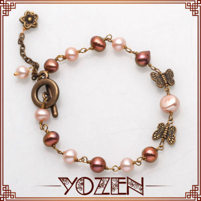 Classical style coffee and white freshwater pearl fashion led bracelet