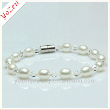 2013 lastest design water-drop freshwater pearl bracelet with diamond