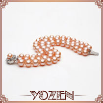 2013 lastest design pink three rows freshwater pearl bracelet
