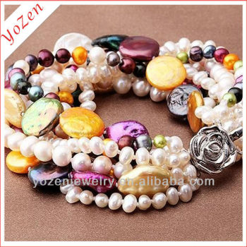 2013 new design coin freshwater pearl bracelet multicolor pearl bracelet