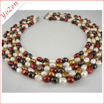 Natural multicolor freshwater pearl five rows pearl necklace