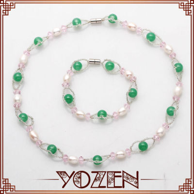 SYZ069 Wholesale turquoise and near round shape white pearl bead jewelry