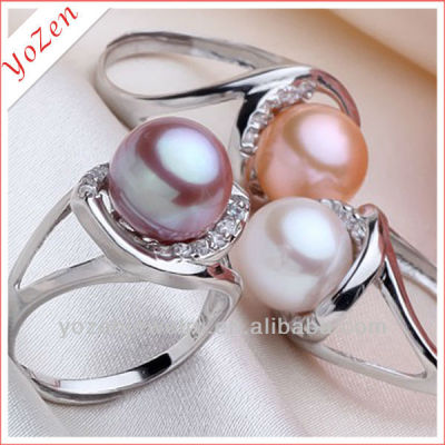 wholesale 9-10mm flower freshwater pearl rings with diamond