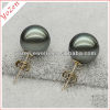 Drying black color round freshwater pearl stud earring