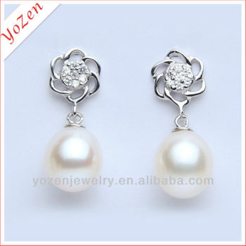 natural flower shape freshwater pearl earring sterling silver