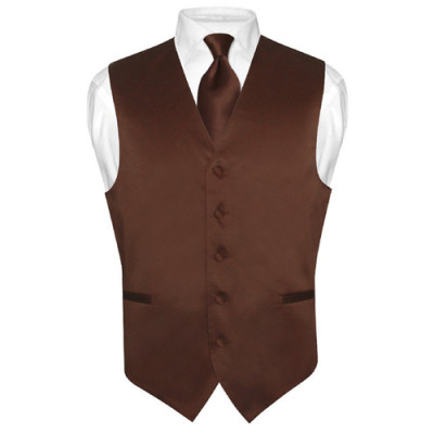 Men's CHOCOLATE BROWN Tie Dress Vest and NeckTie Set for Suit or Tuxedo