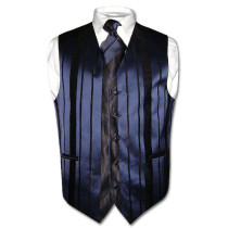 Men's Dress Vest & NeckTie Navy Blue Woven Neck Tie Stripe Design Set