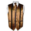 Men's Dress Vest & NeckTie Gold & Black Woven Neck Tie Stripe Design Set