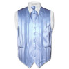 Men's Dress Vest & NeckTie Baby Blue Woven Neck Tie Stripe Design Set