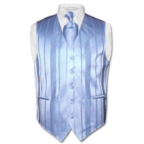 Men's Dress Vest & NeckTie Baby Blue Woven Neck Tie Stripe Design Set