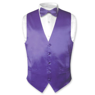 Solid PURPLE SILK Dress Vest Bow Tie Set