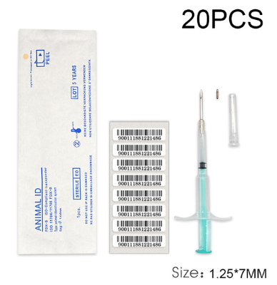20PCS Pet Animal Chip 1.4x8/2.12x12/1.25x7mm FDX-B ICAR number ISO11784/5 RFID implant Animal microchip syringe for pet dog cat