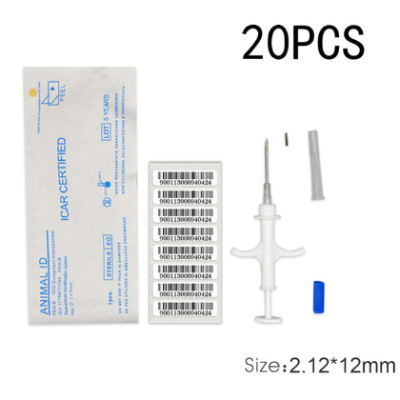 20PCS Pet Animal Chip 1.4x8/2.12x12/1.25x7mm FDX-B ICAR number ISO11784/5 RFID implant Animal microchip syringe for pet dog cat