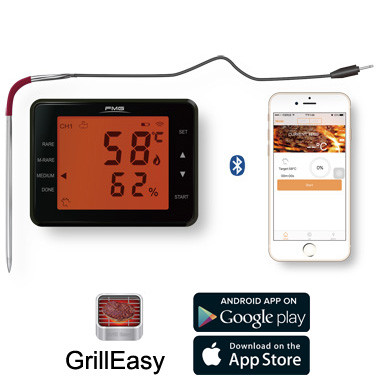 Wireless Bluetooth 2 probes BBQ Thermometer with Large LCD Display or Mobile Phone App operation
