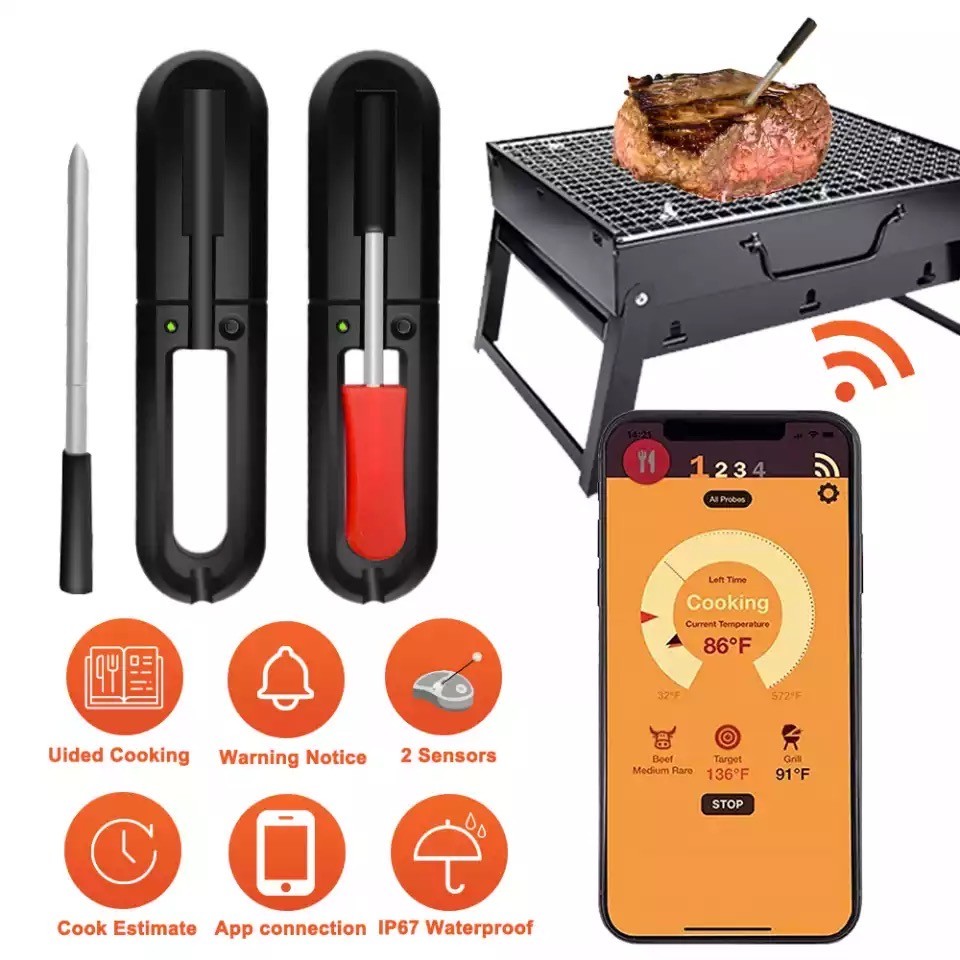 2022 Wireless Kitchen Oven Thermometer With Bluetooth Probe Timer Alarm Barbecue Tool