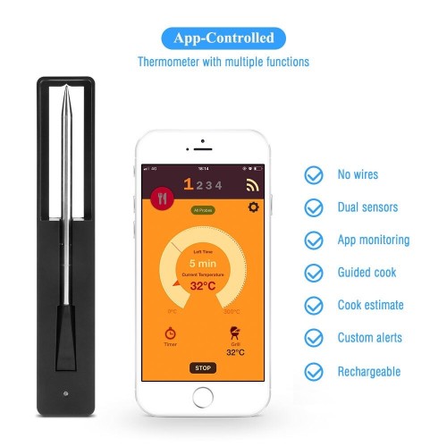 2022 New Wireless probe BBQ Thermometer/ Smart Meat Thermometer with Wireless Bluetooth Connectivity