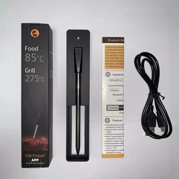 Bluetooth Meat Thermometer, up to 165ft Range Wireless Meat Thermometer for Oven, Grill, Smoker, BBQ, Rotisserie, Deep Frying, Smart Meat Thermometer with APP Control, Real-time Updates, Alarm