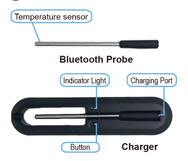 Bluetooth Temperature Recording Probe / Medical food cold chain transport temperature recorder for smartphone app iOS Android