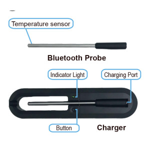 Bluetooth Temperature Recording Probe / Medical food cold chain transport temperature recorder for smartphone app iOS Android