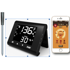 LCD屏显示触摸按键和手机操作两种方式无线远距离蓝牙传输烧烤烤肉烹饪烤箱烤炉探针温度计