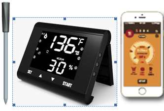 LCD屏显示触摸按键和手机操作两种方式无线远距离蓝牙传输烧烤烤肉烹饪烤箱烤炉探针温度计