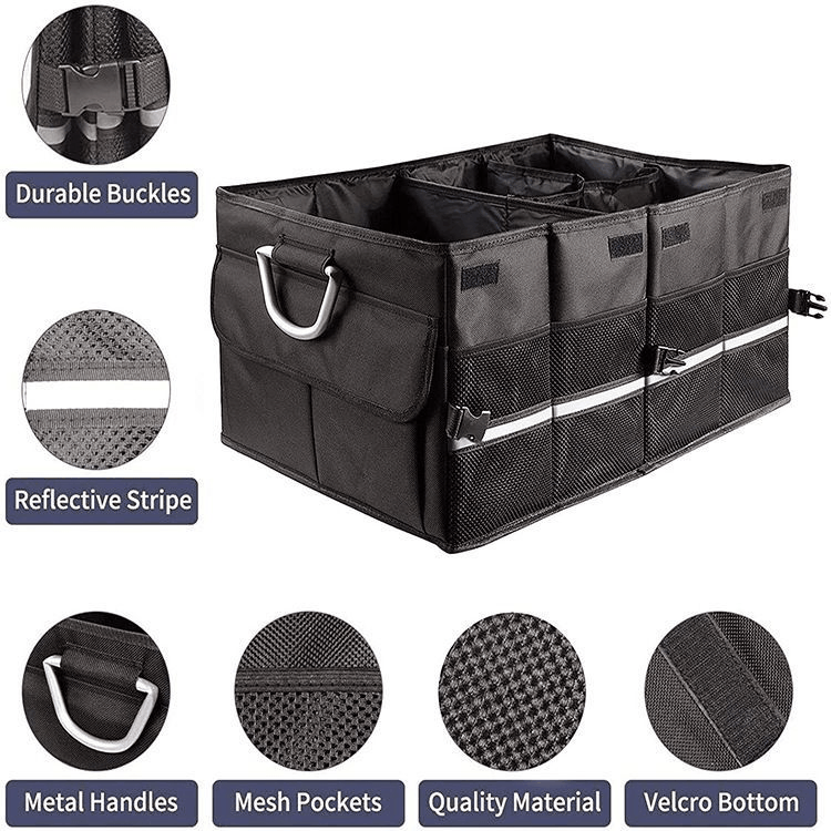 ATSB-6162 Car Boot Organiser Storage with Foldable Cover Large Trunk Organizer for Small Car Suv and Camping