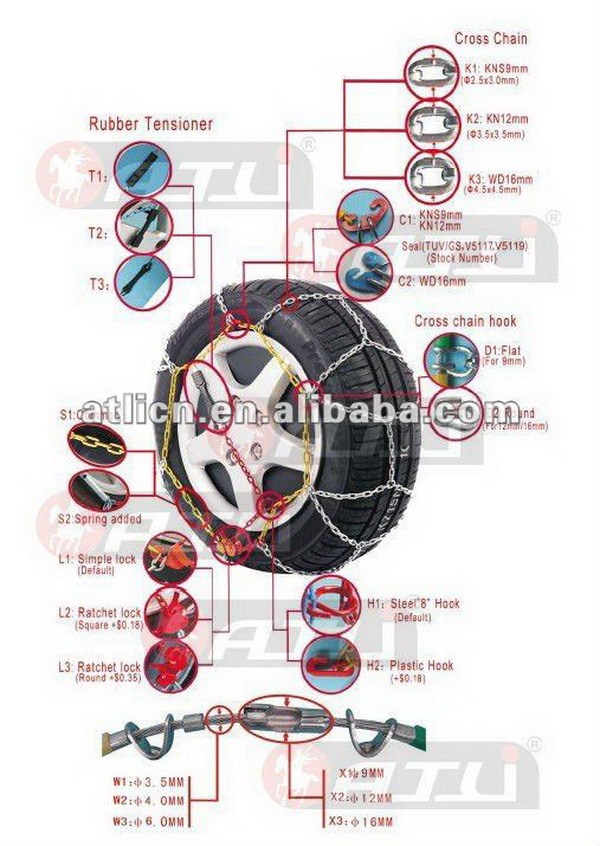 Safety qualified 9mm car snow chains kn kns type