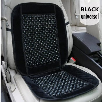 ATSC-5050 Black Velvet And Wooden Beaded Car Seat Cover Comfort Massage Cool Auto Seat Cushion