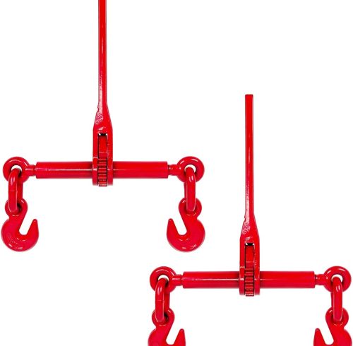 3/8" – 1/2" Ratchet Binders 9,215 LBS Secure Working Load, G70 Hooks and Adjustable Length, for Grade 70-80 Chains, Tie Down, Hauling, Towing, 4-Pack, Red