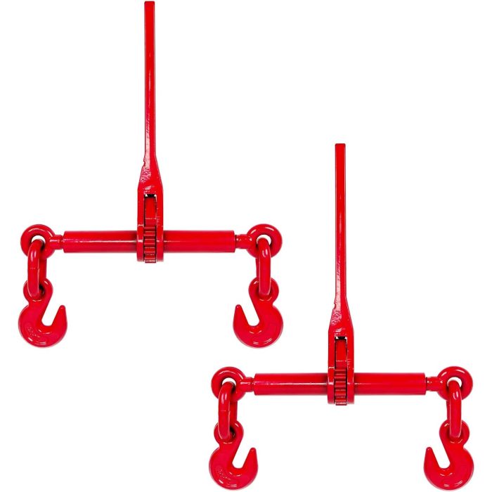 3/8" – 1/2" Ratchet Binders 9,215 LBS Secure Working Load, G70 Hooks and Adjustable Length, for Grade 70-80 Chains, Tie Down, Hauling, Towing, 4-Pack, Red