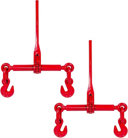 3/8" – 1/2" Ratchet Binders 9,215 LBS Secure Working Load, G70 Hooks and Adjustable Length, for Grade 70-80 Chains, Tie Down, Hauling, Towing, 4-Pack, Red