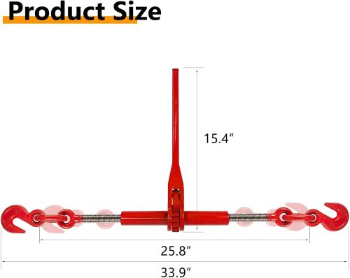 3/8" – 1/2" Ratchet Binders 9,215 LBS Secure Working Load, G70 Hooks and Adjustable Length, for Grade 70-80 Chains, Tie Down, Hauling, Towing, 4-Pack, Red