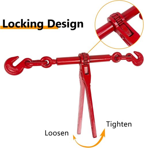 3/8" – 1/2" Ratchet Binders 9,215 LBS Secure Working Load, G70 Hooks and Adjustable Length, for Grade 70-80 Chains, Tie Down, Hauling, Towing, 4-Pack, Red