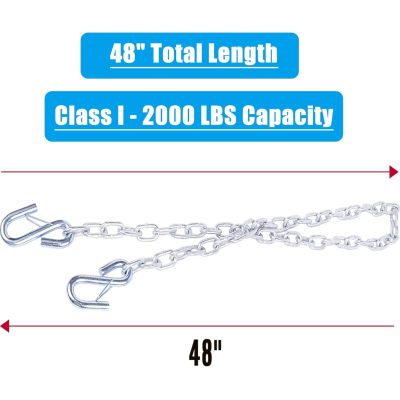 3/16'' x 48''Trailer Safety Chain with 2 Latches S Hook,2,000Lbs Capacity,G30,Secures Tow Vehicle to Trailer