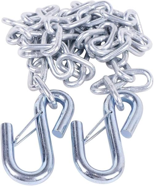 5/16"x48" Grade 30 Steel Boat Trailer Safety Chain with Spring Clip Hooks 7000 lbs, 2 Pcs