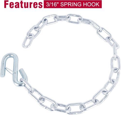 3/16" X 27" 2PCS Grade 30 Trailer Boat Gooseneck Safety Chain with Spring Clips with One S Hook