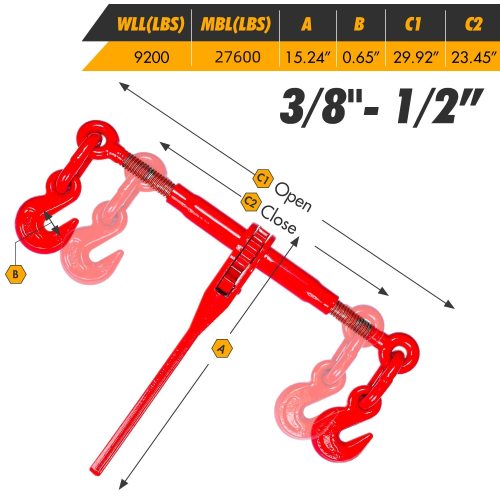 Ratchet Chain Binder 3/8"-1/2" 4pack Load Binders 9200 Lbs Working Load Breaking Chain Binders Ratcheting Heavy Duty of Transportation