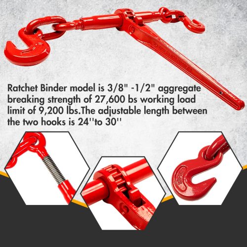 Ratchet Chain Binder 3/8"-1/2" 4pack Load Binders 9200 Lbs Working Load Breaking Chain Binders Ratcheting Heavy Duty of Transportation