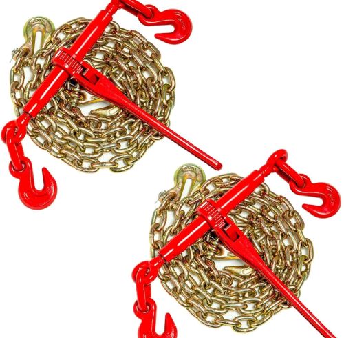 Chain Binder Kit 5/16in -3/8in Grade 70 and 5/16"×10ft Chains Includes Ratchet Load Binders
