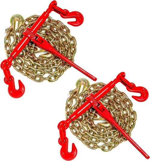 Chain Binder Kit 5/16in -3/8in Grade 70 and 5/16"×10ft Chains Includes Ratchet Load Binders