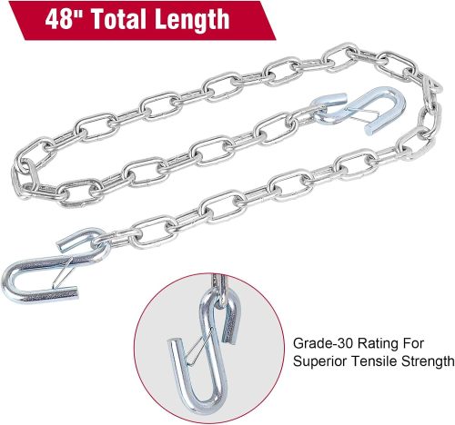 3/16" X 48" Trailer Safety Chain with Spring Clips Grade 30 with 2 S Hook 2PCS