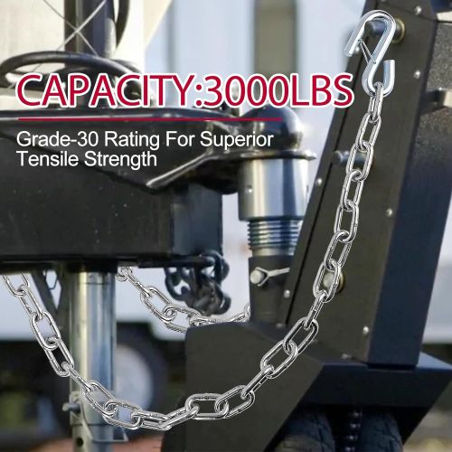 3/16" X 48" Trailer Safety Chain with Spring Clips Grade 30 with 2 S Hook 2PCS