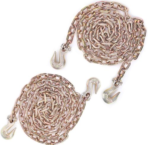 2 Pack Transport Chain with 3/8" Clevis Hooks Grade 70,3/8"x10' Heavy Duty Binding Chain